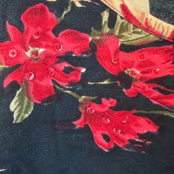 JM COLLECTION BLACK FLORAL SEQUIN/BEADED TOP 3/4 SLEEVE TOO CUTE EUC - Picture 5 of 11